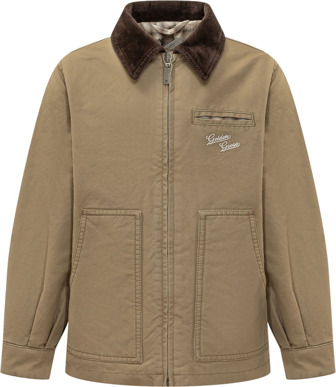 Golden Goose Giacca con Zip e Colletto a Contrasto Beige