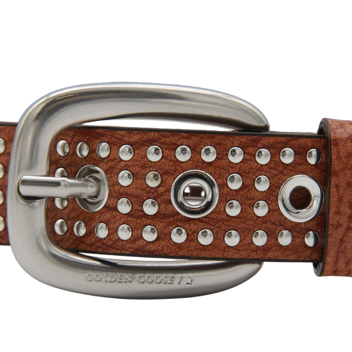 Golden Goose Brown Leather Belt with Silver Studs Rood