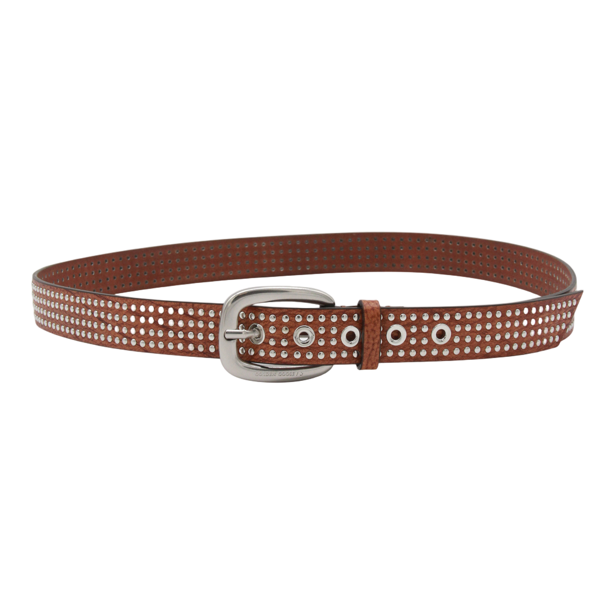 Golden Goose Brown Leather Belt with Silver Studs Rood