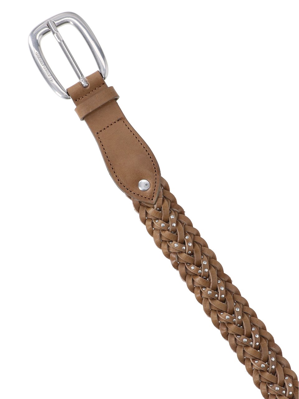 Golden Goose Green Houston Braided Calfskin Leather Belt Bruin