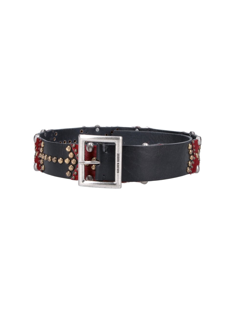 Golden Goose Black Belt with Silver Buckle and Studded Patches Grijs
