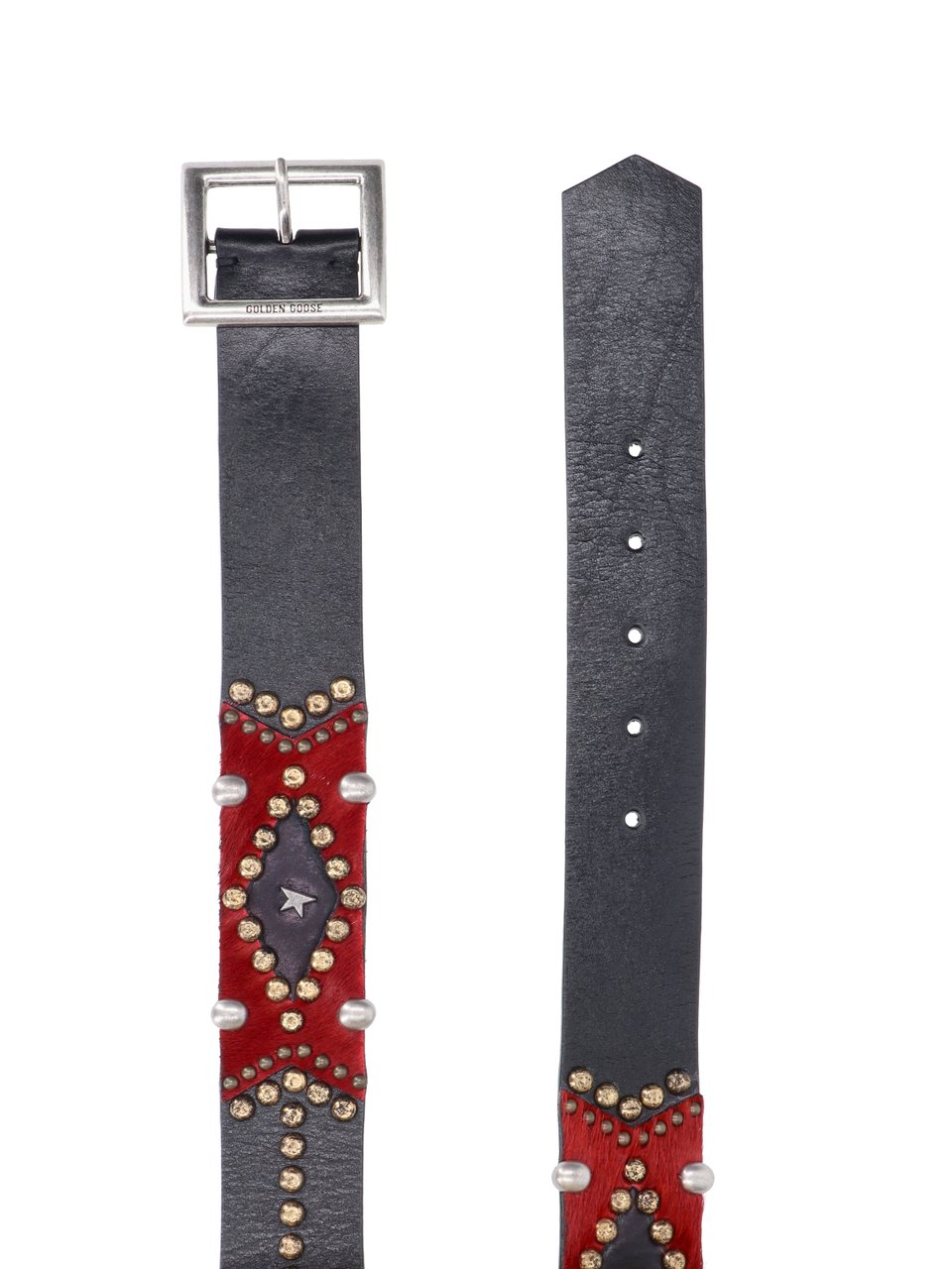 Golden Goose Black Belt with Silver Buckle and Studded Patches Grijs