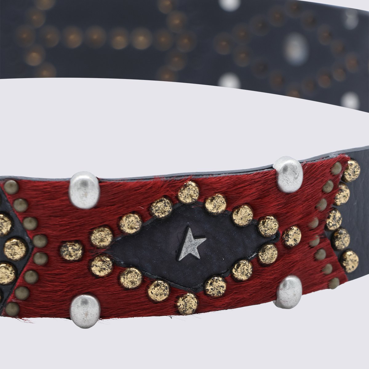 Golden Goose Black Belt with Silver Buckle and Studded Patches Grijs
