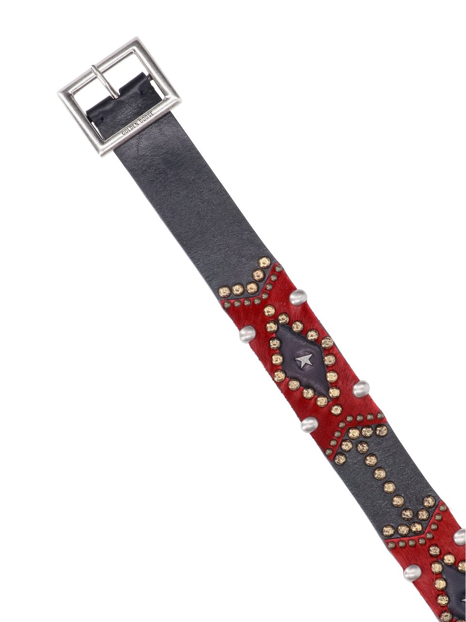 Golden Goose Black Belt with Silver Buckle and Studded Patches Grijs
