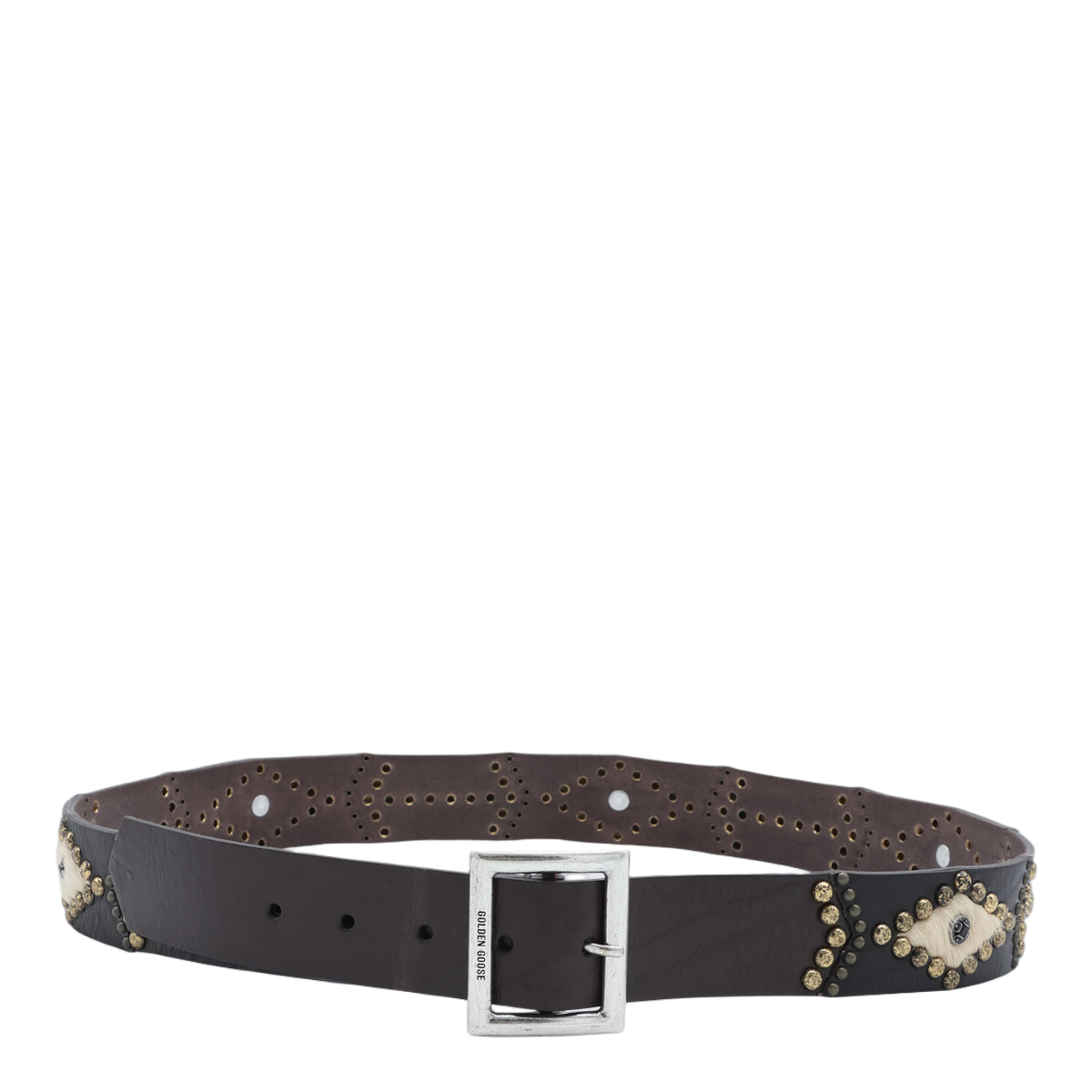 Golden Goose Textured Leather Belt with Metallic Studs Zwart