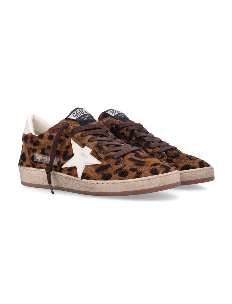 Golden Goose Leopard Print Low-Top Sneakers with Vintage Detailing Bruin