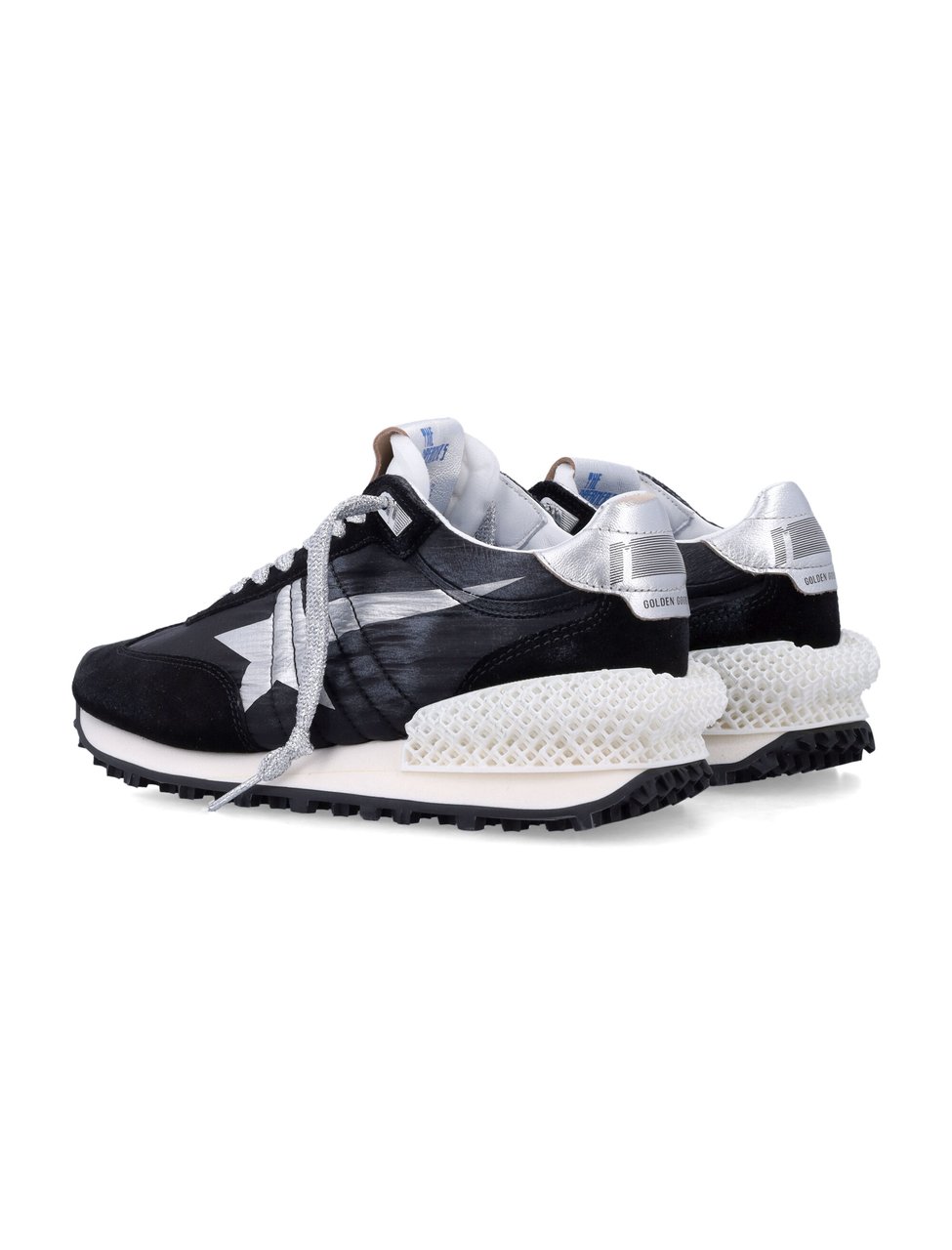Golden Goose Textured Black Running Sneakers with Silver Accents Zwart