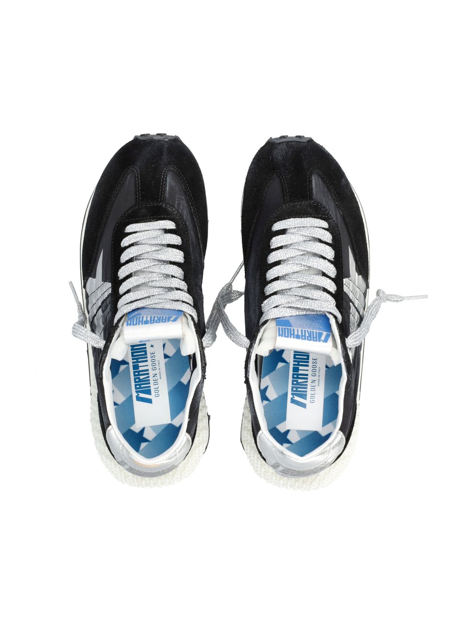 Golden Goose Textured Black Running Sneakers with Silver Accents Zwart