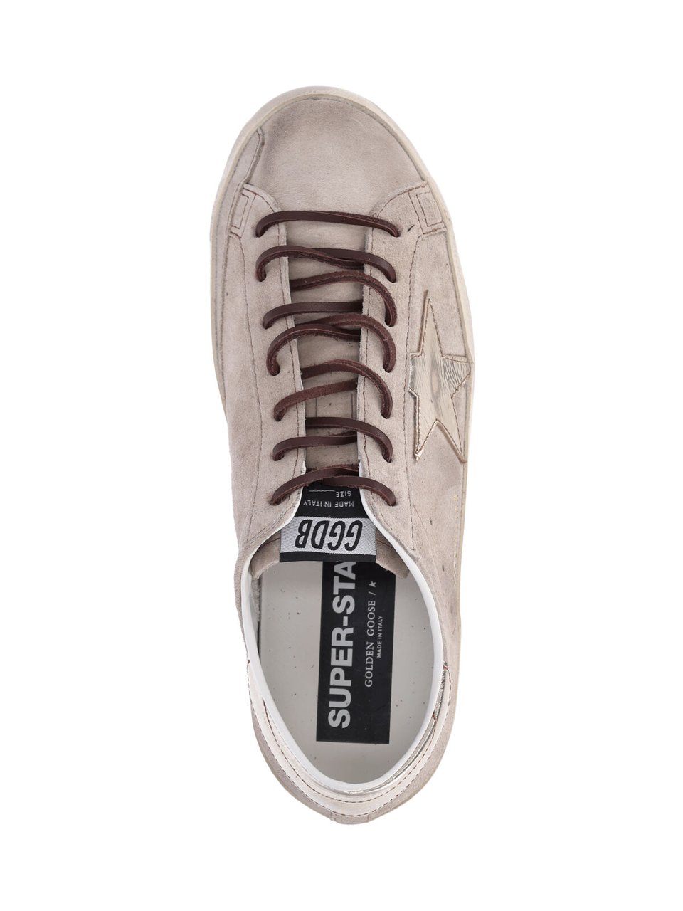 Golden Goose Distressed Beige Suede Sneakers with Metallic Silver Star Detail Neutraal