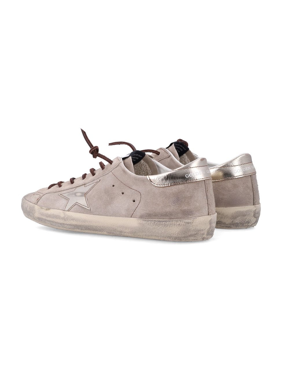 Golden Goose Distressed Beige Suede Sneakers with Metallic Silver Star Detail Neutraal