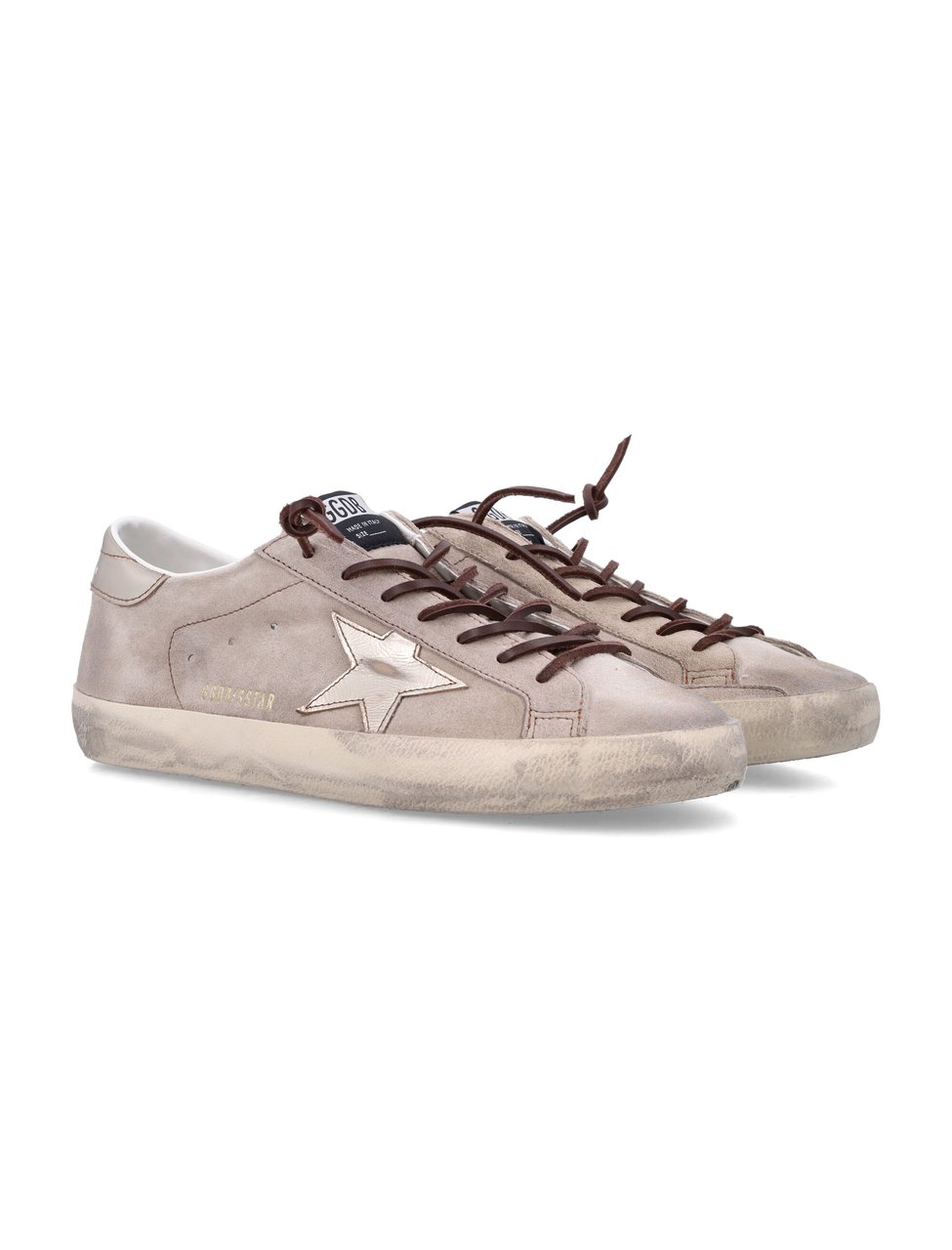 Golden Goose Distressed Beige Suede Sneakers with Metallic Silver Star Detail Neutraal