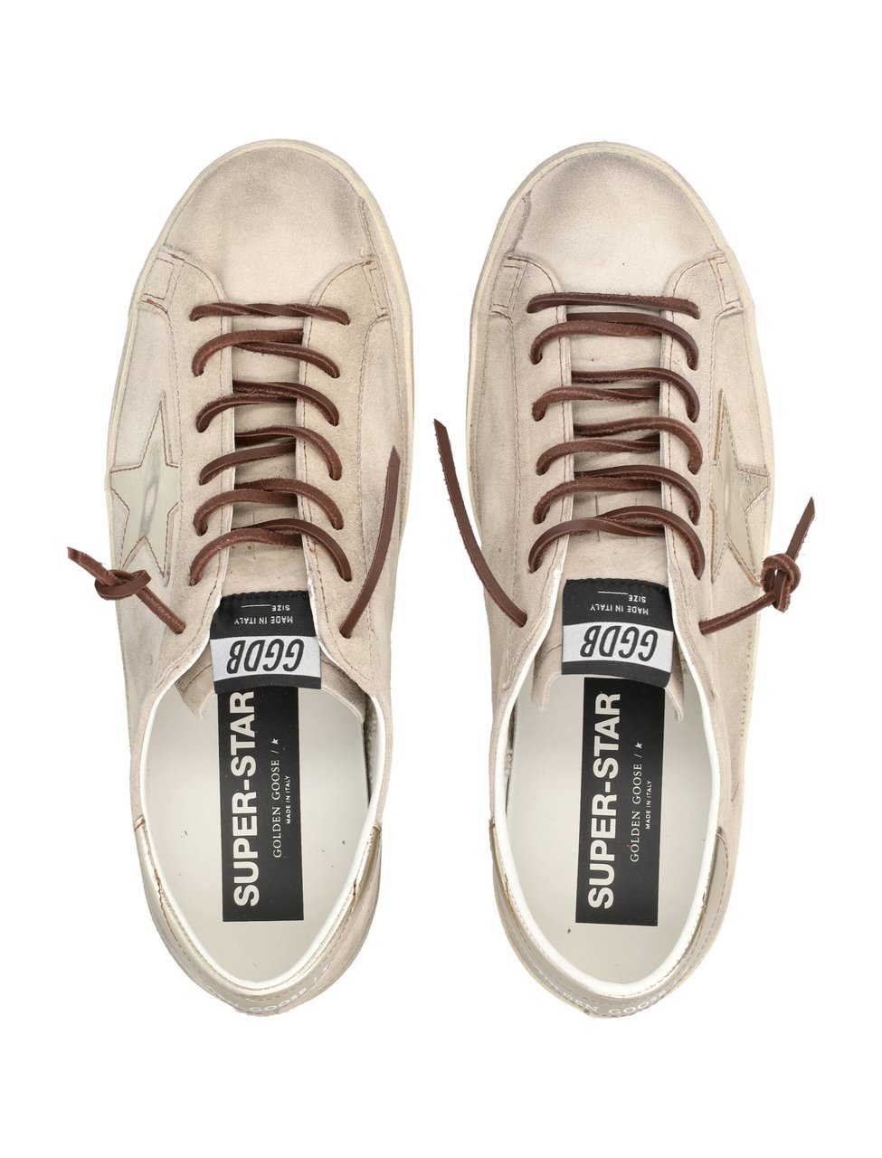 Golden Goose Distressed Beige Suede Sneakers with Metallic Silver Star Detail Neutraal
