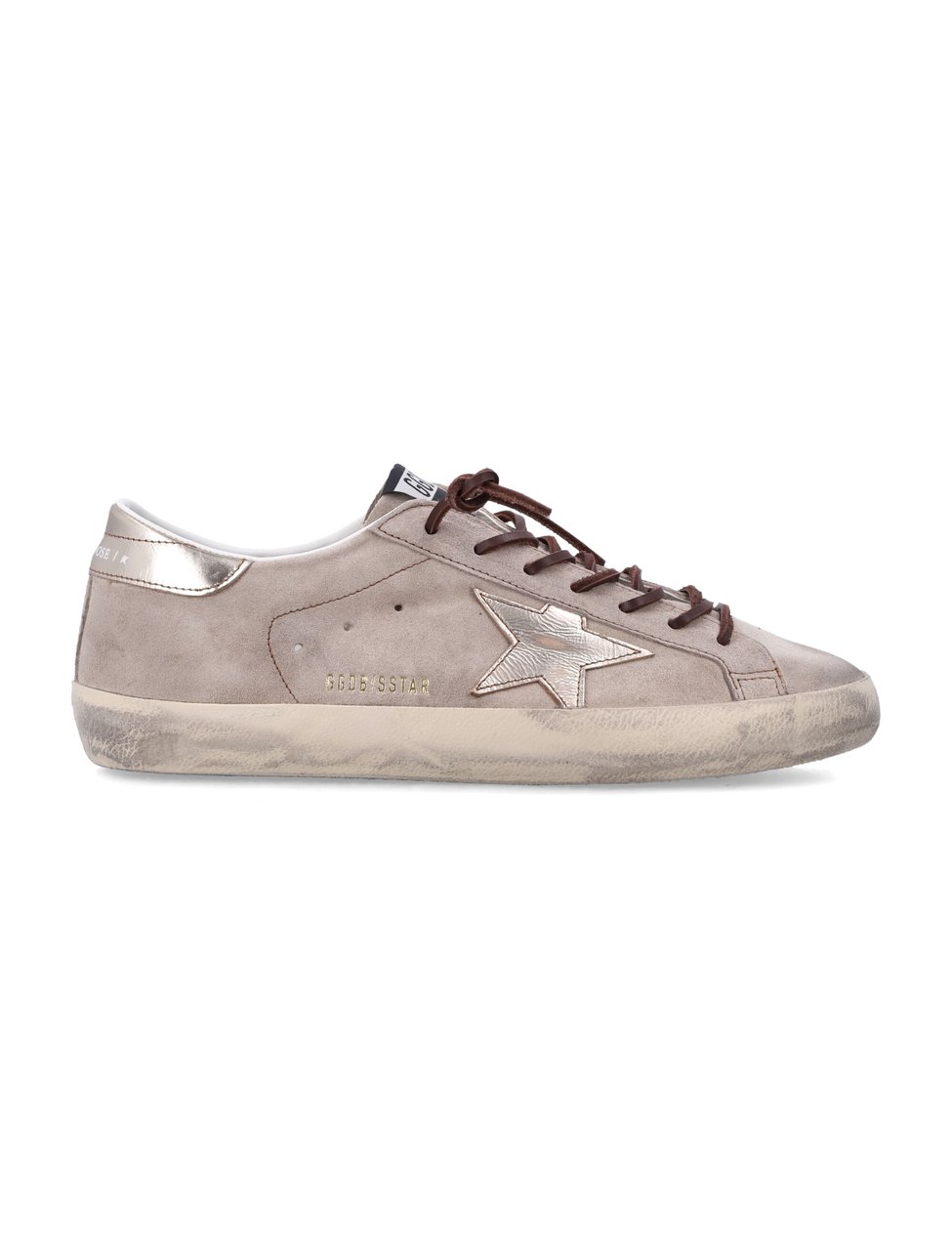 Golden Goose Distressed Beige Suede Sneakers with Metallic Silver Star Detail Neutraal