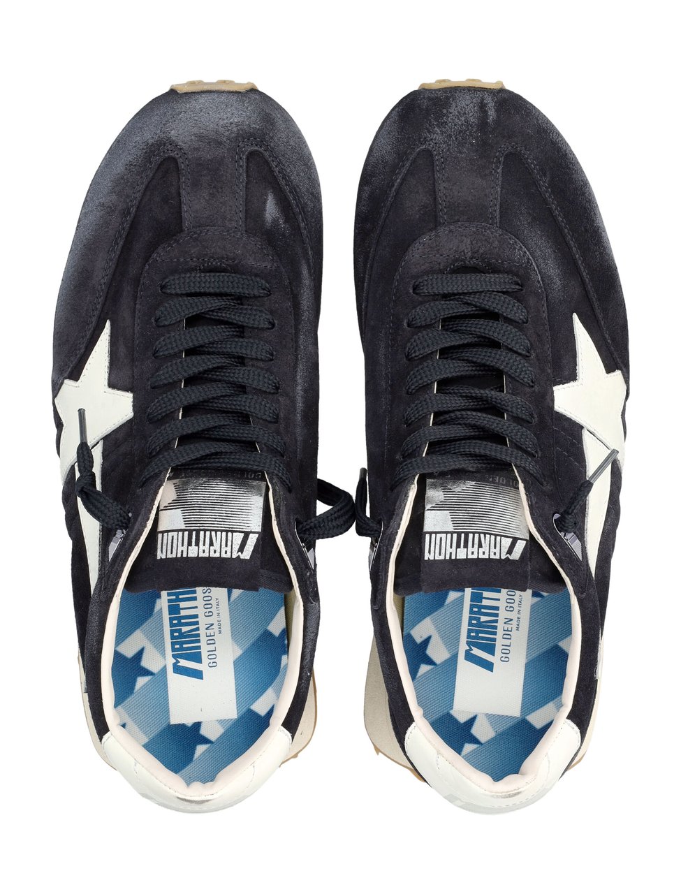 Golden Goose Blue Suede Marathon Sneakers Zwart