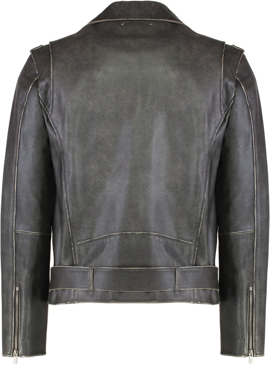 Golden Goose Leather jacket with distressed treatment Zwart
