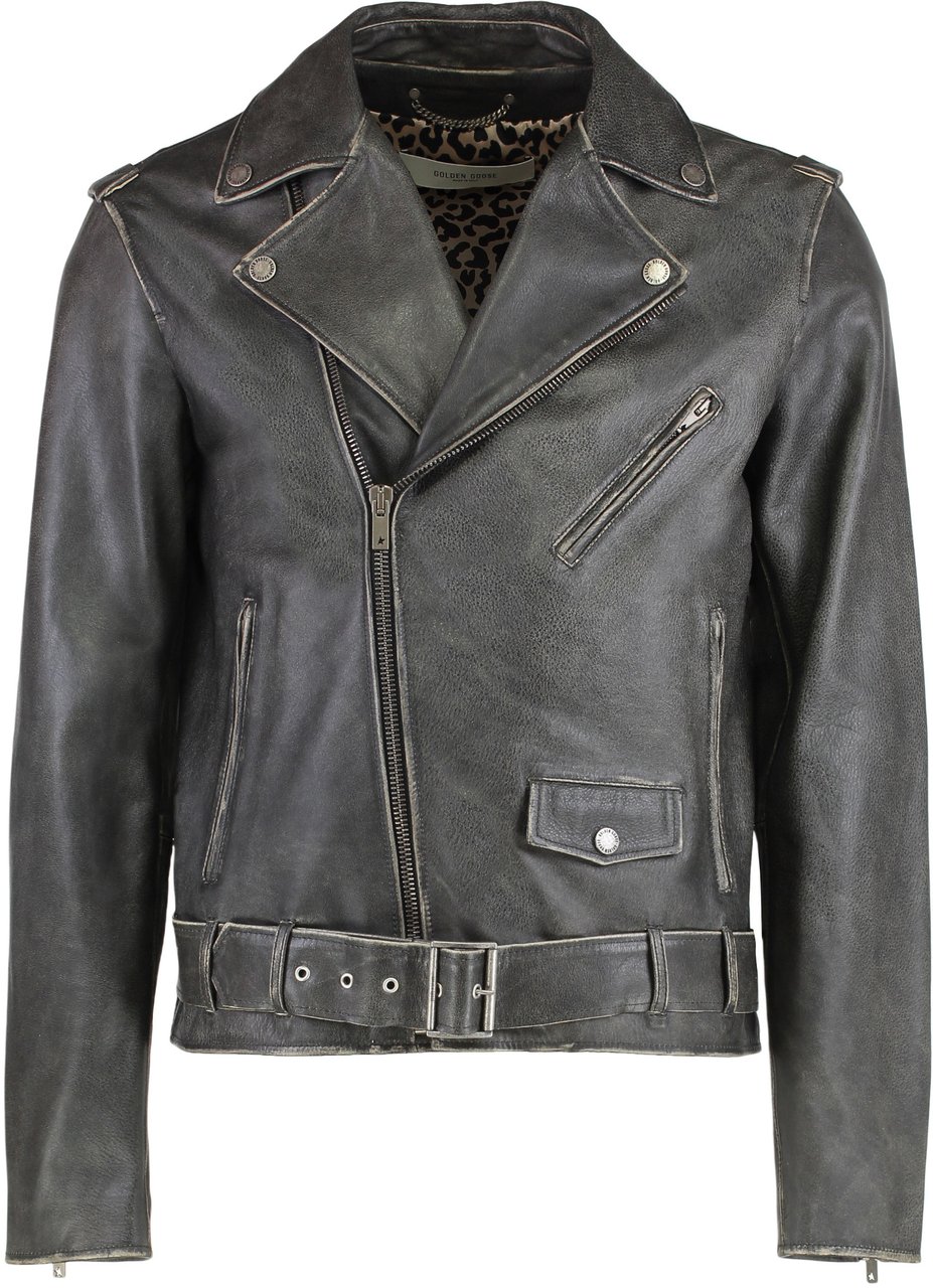 Golden Goose Leather jacket with distressed treatment Zwart