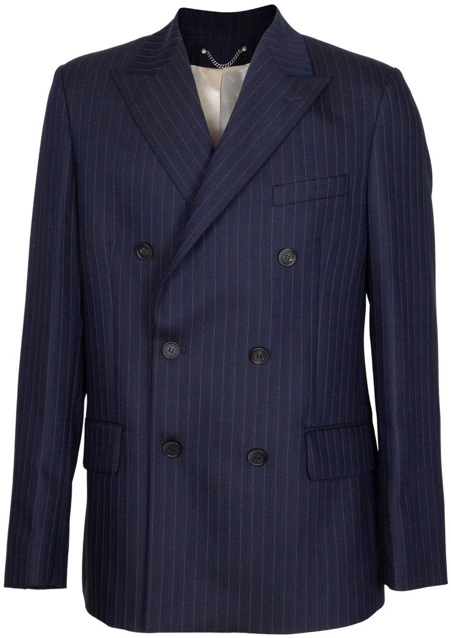 Golden Goose Golden goose journey double-breasted pinstriped wool jacket, blue Blauw