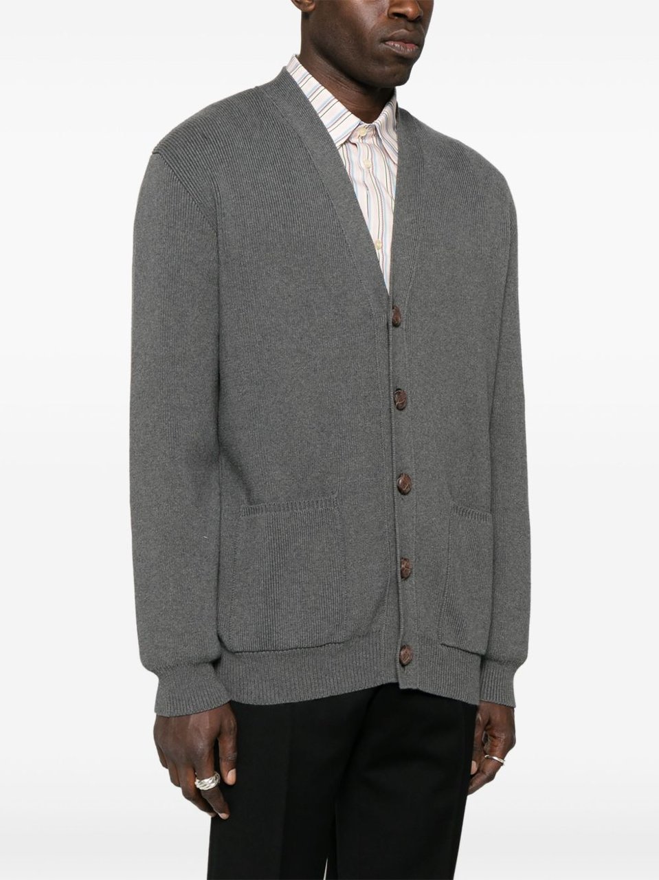 Golden Goose Relaxed Fit V-Neck Cardigan with Contrasting Graphic Grijs