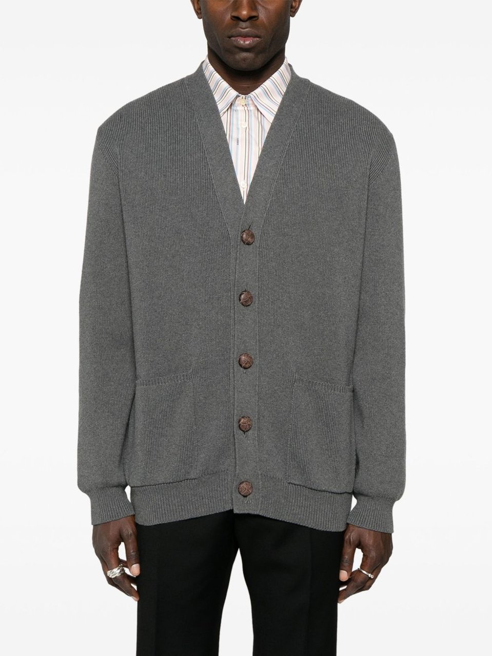 Golden Goose Relaxed Fit V-Neck Cardigan with Contrasting Graphic Grijs