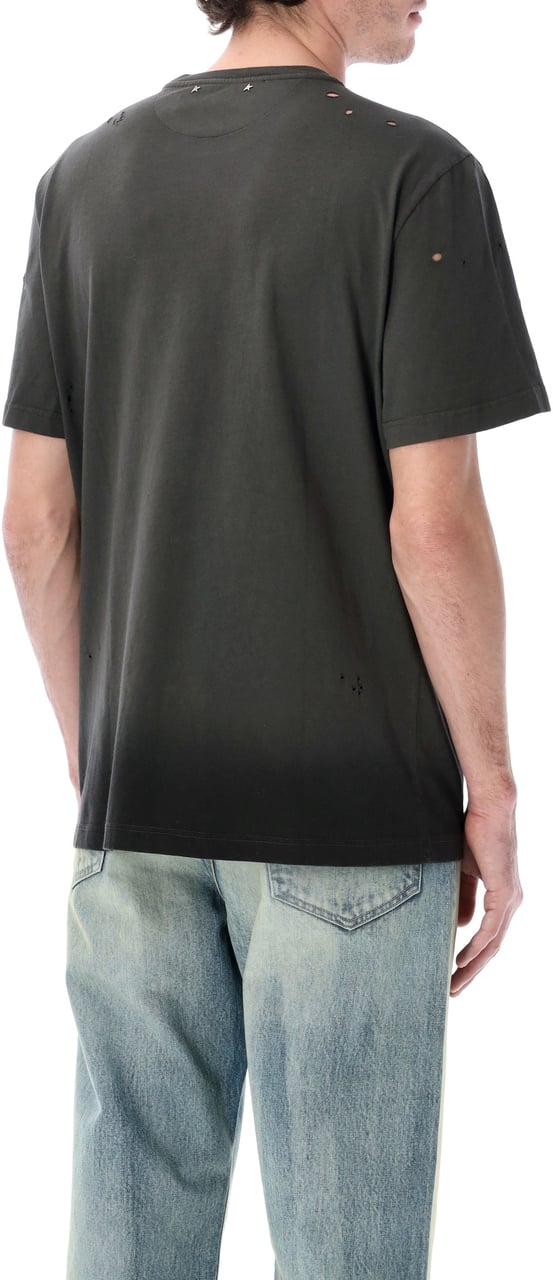 Golden Goose Tshirt Heart Distressed Antracite Zwart