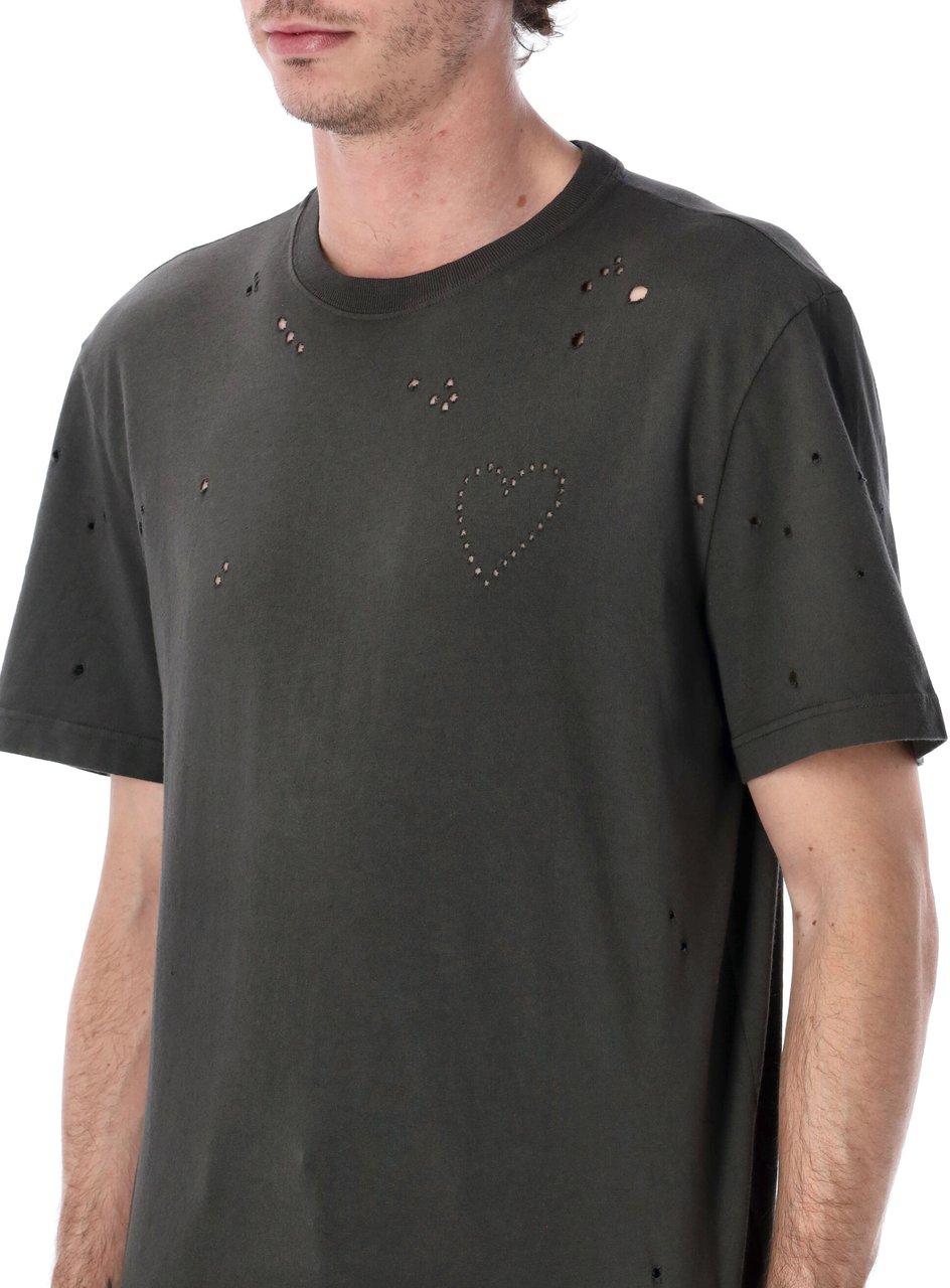 Golden Goose Tshirt Heart Distressed Antracite Zwart
