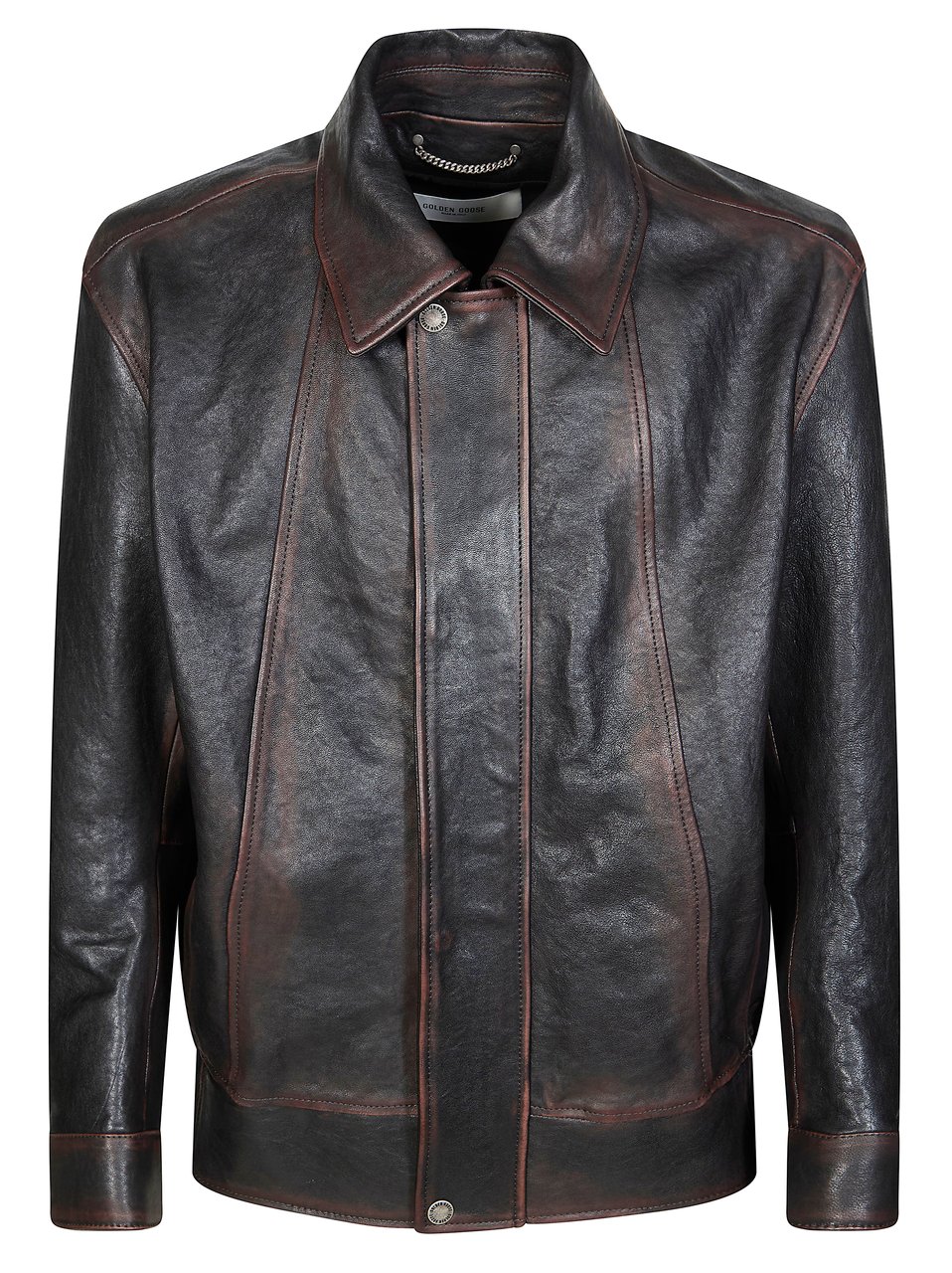 Golden Goose Nappa Leather Hidden Zip Fitted Jacket Grijs