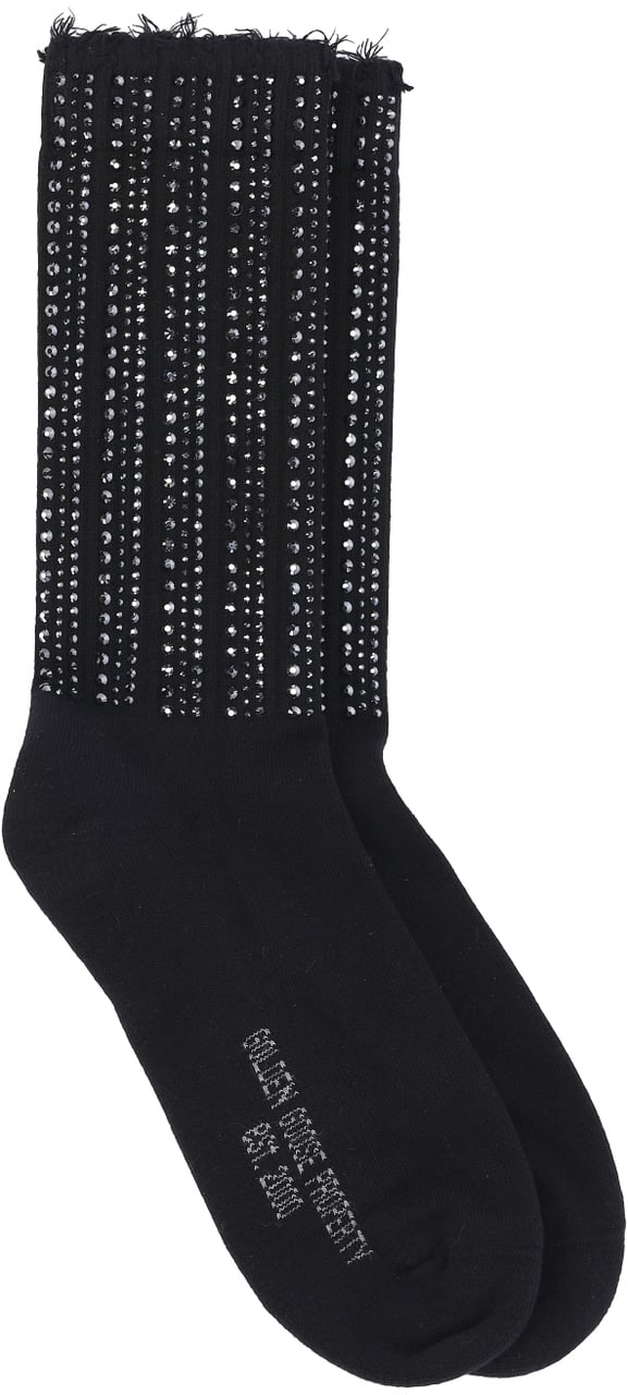 Golden Goose Black Frayed Crystal Cotton Blend Socks Zwart