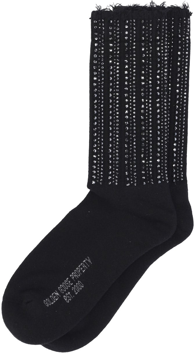 Golden Goose Black Frayed Crystal Cotton Blend Socks Zwart