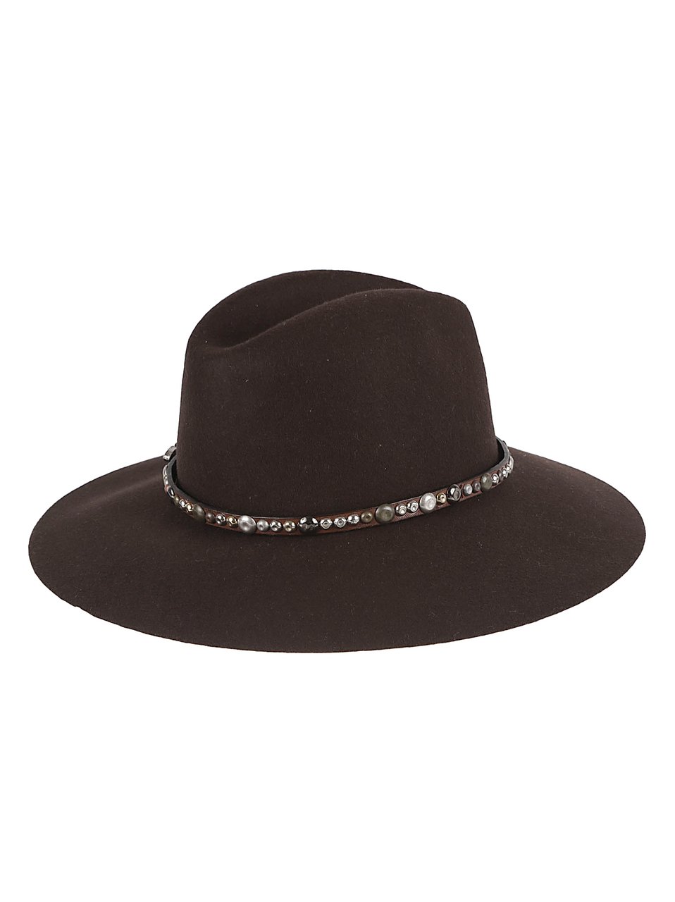 Golden Goose Wide-Brimmed Wool Hat with Studded Leather Strap and Vintage Buckle Zwart