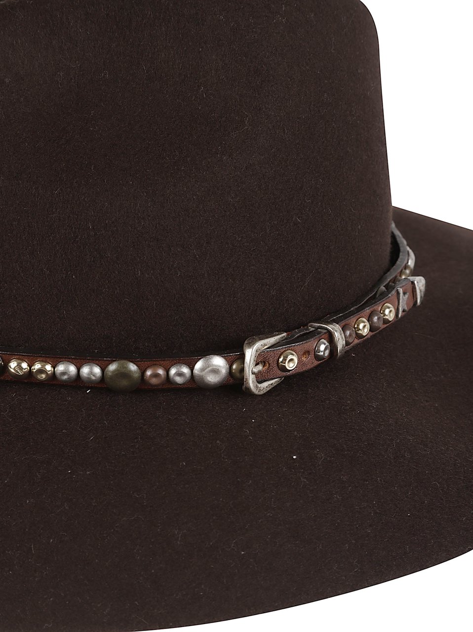 Golden Goose Wide-Brimmed Wool Hat with Studded Leather Strap and Vintage Buckle Zwart