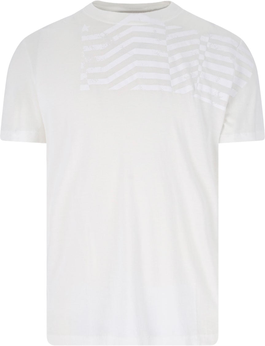 Golden Goose White Flag Lyocell Round Neck T-Shirt Wit