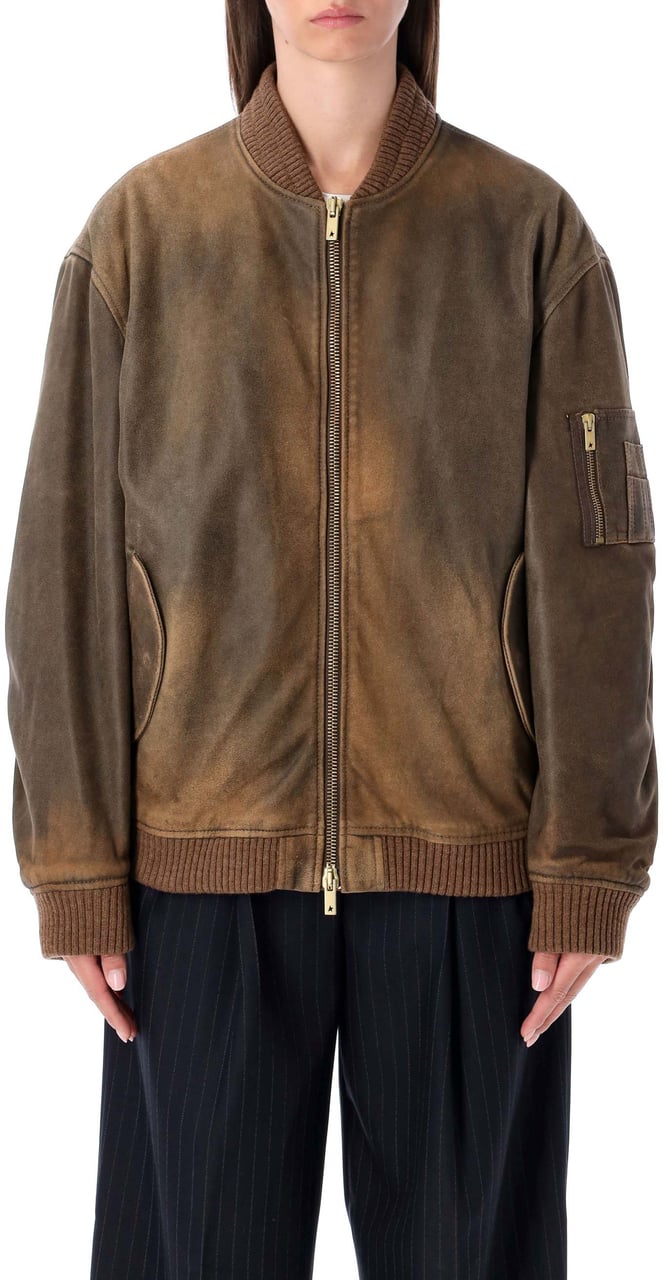 Golden Goose Leather Bomber French Roast Brown Bruin