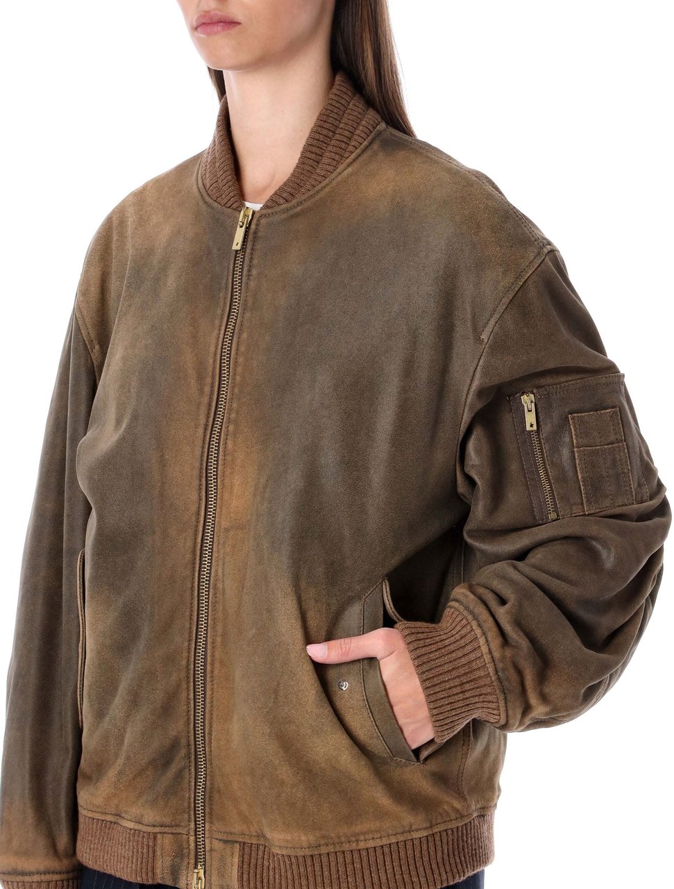Golden Goose Leather Bomber French Roast Brown Bruin