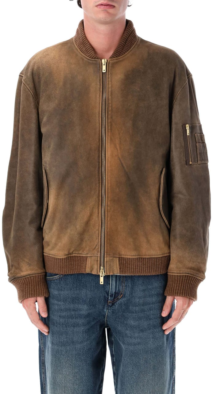 Golden Goose Leather Bomber French Roast Brown Bruin