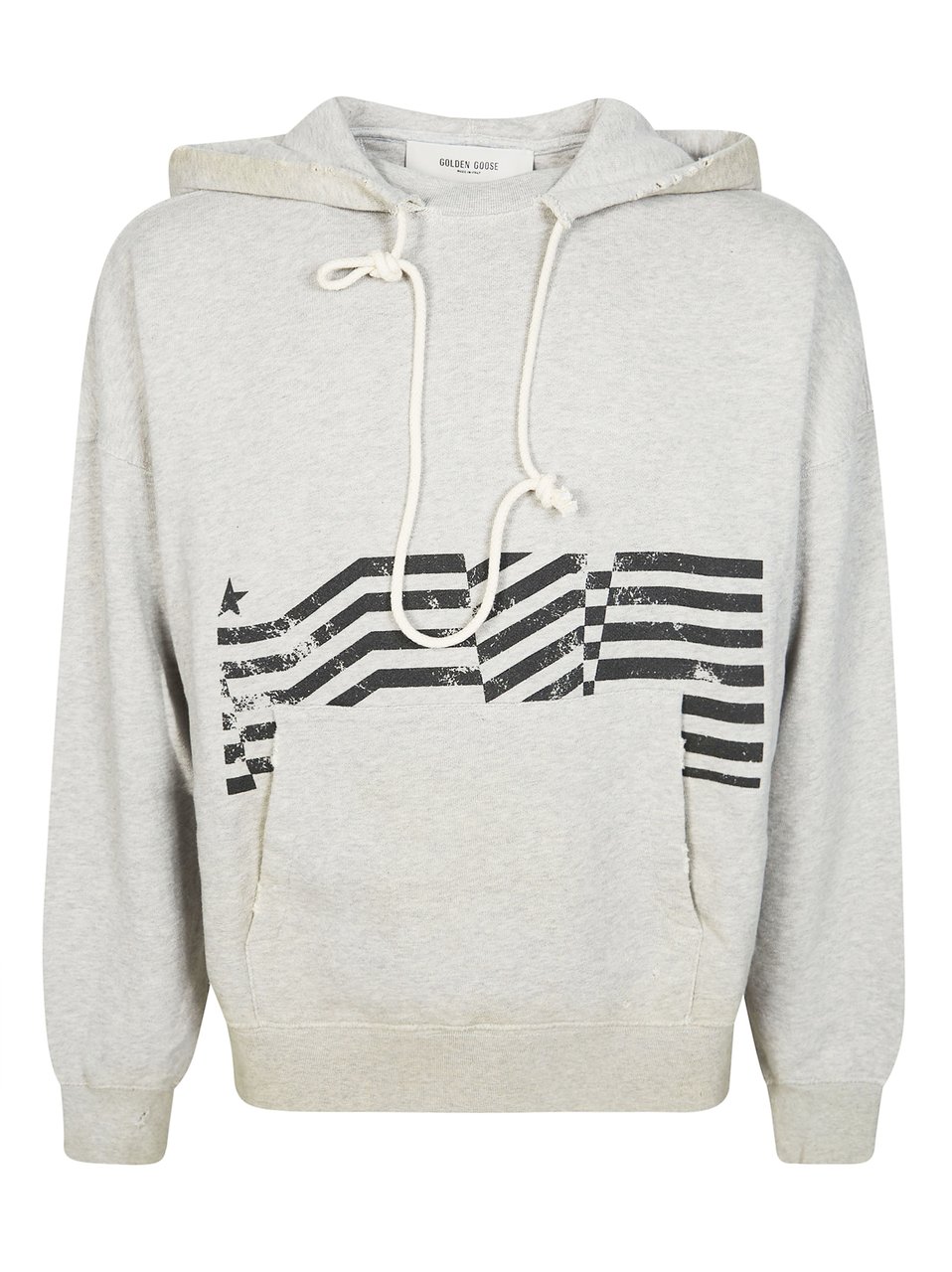 Golden Goose Light Grey Distressed Flag Hoodie Wit