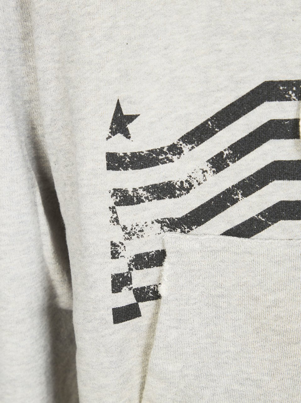 Golden Goose Light Grey Distressed Flag Hoodie Wit