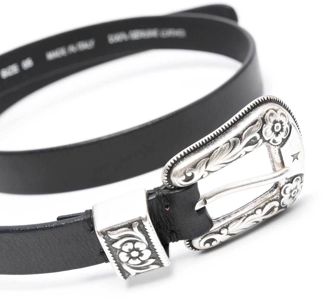 Golden Goose New Ornate Silver Buckle Leather Belt Zwart