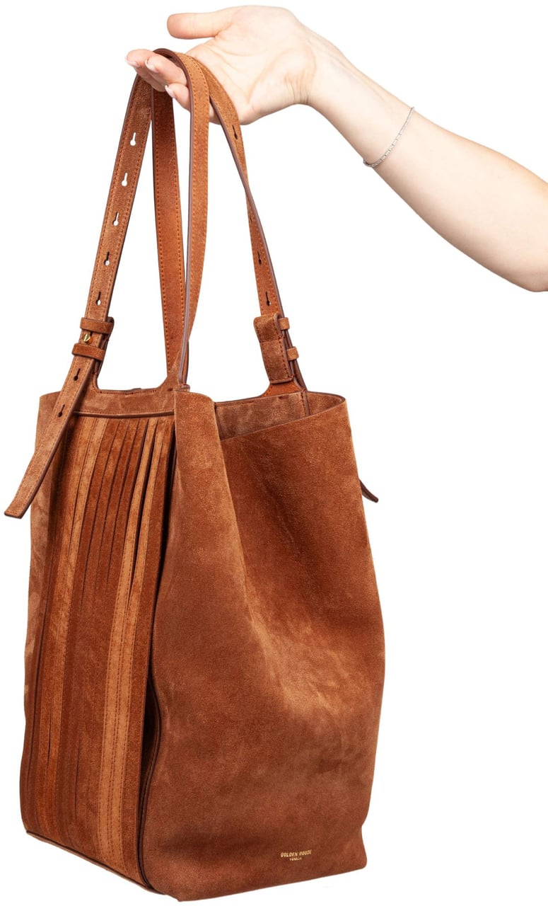 Golden Goose Golden goose 24.7 suede shopping bag with fringes, tan color Bruin