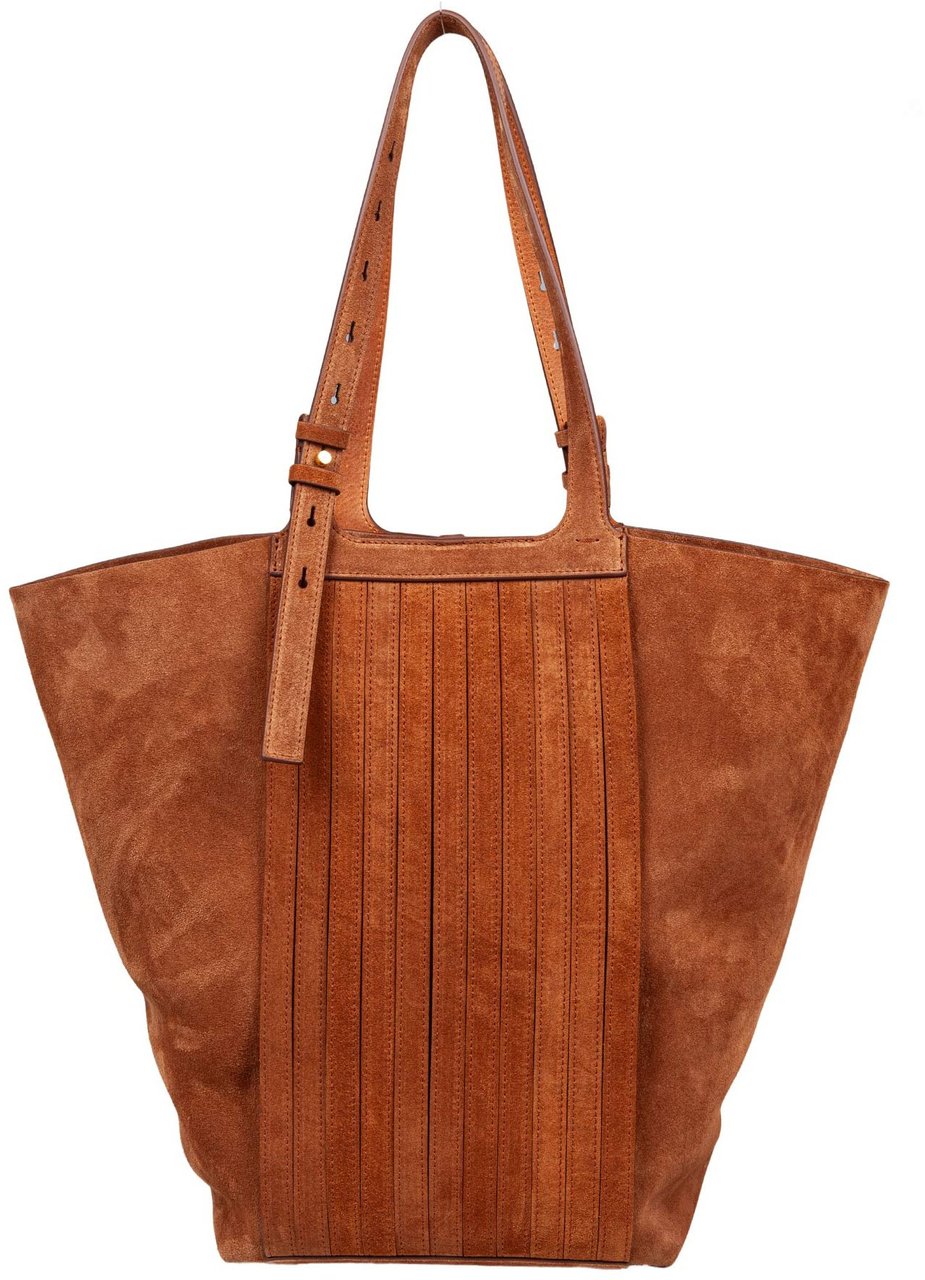 Golden Goose Golden goose 24.7 suede shopping bag with fringes, tan color Bruin