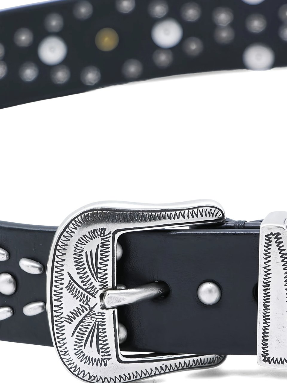Golden Goose Black Leather Studded Vintage Metal Belt Grijs