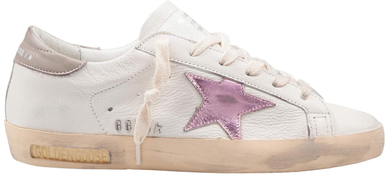 Golden Goose Golden goose super star nappa leather sneakers in white with pink star Wit