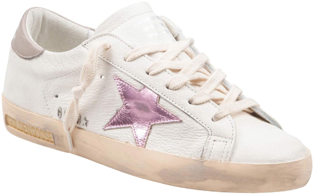 Golden Goose Golden goose super star nappa leather sneakers in white with pink star Wit