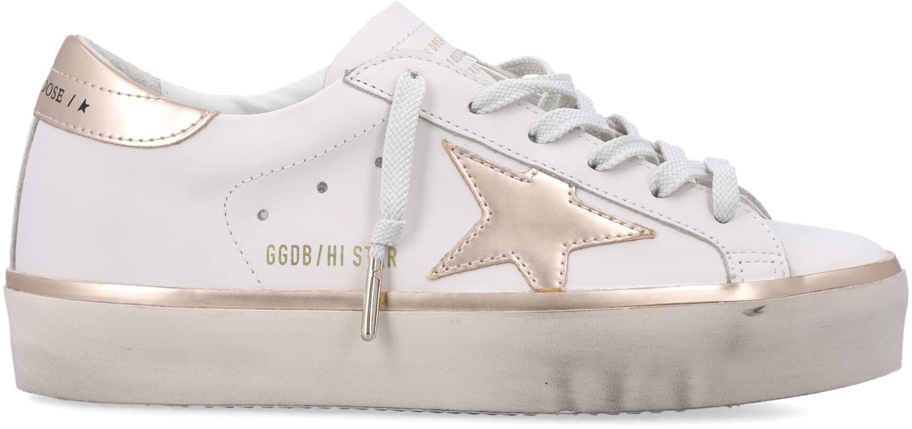 Golden Goose Hi Star Laminated White Taupe Gold Wit