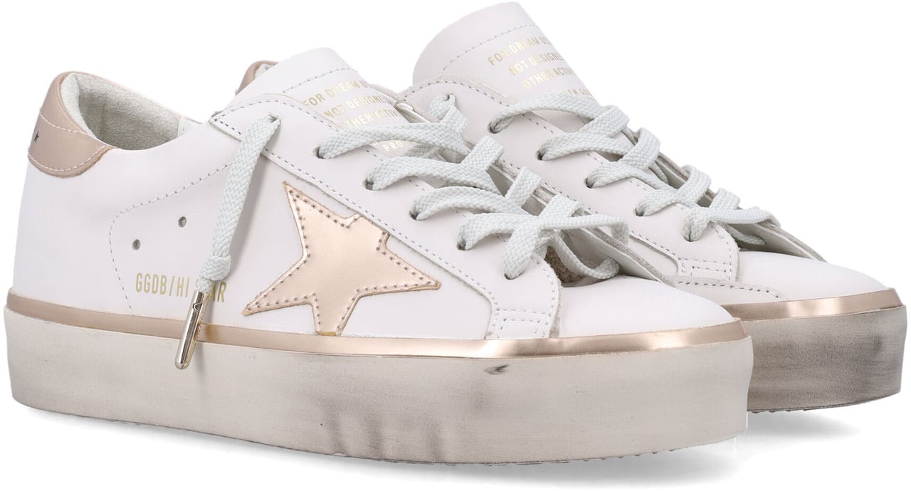 Golden Goose Hi Star Laminated White Taupe Gold Wit