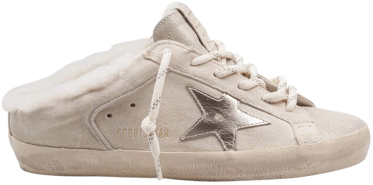 Golden Goose Golden goose super star double-quarter suede mules in white and platinum Neutraal
