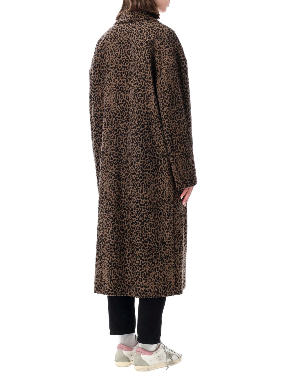 Golden Goose Leopard Print Cocoon Coat Zwart