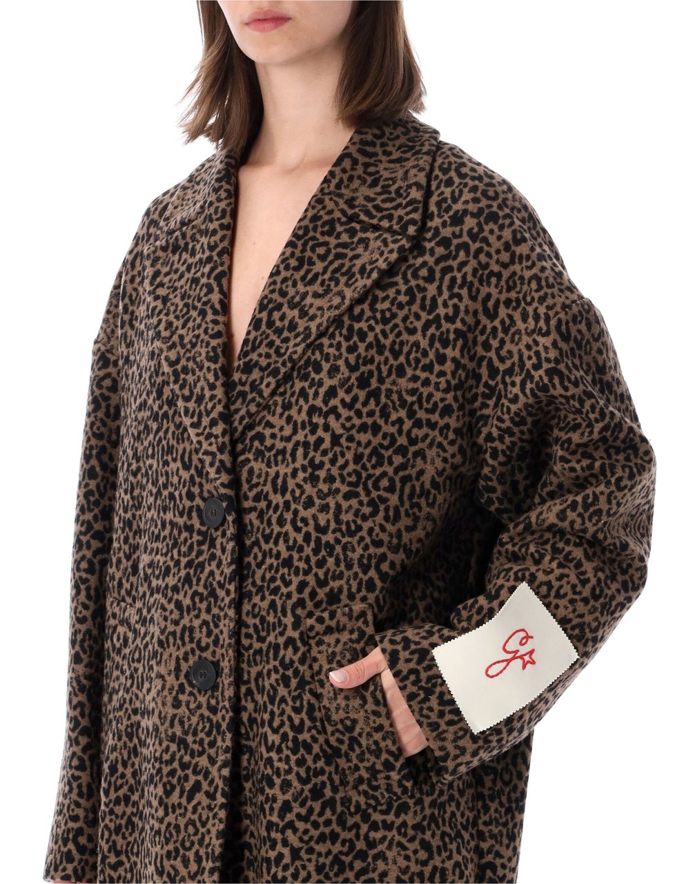 Golden Goose Leopard Print Cocoon Coat Zwart