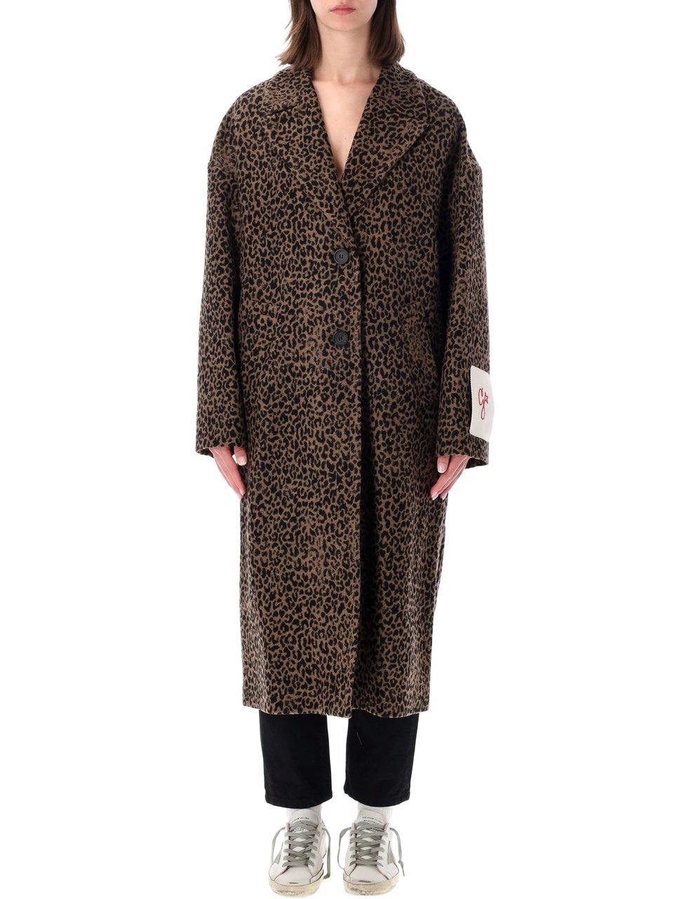 Golden Goose Leopard Print Cocoon Coat Zwart