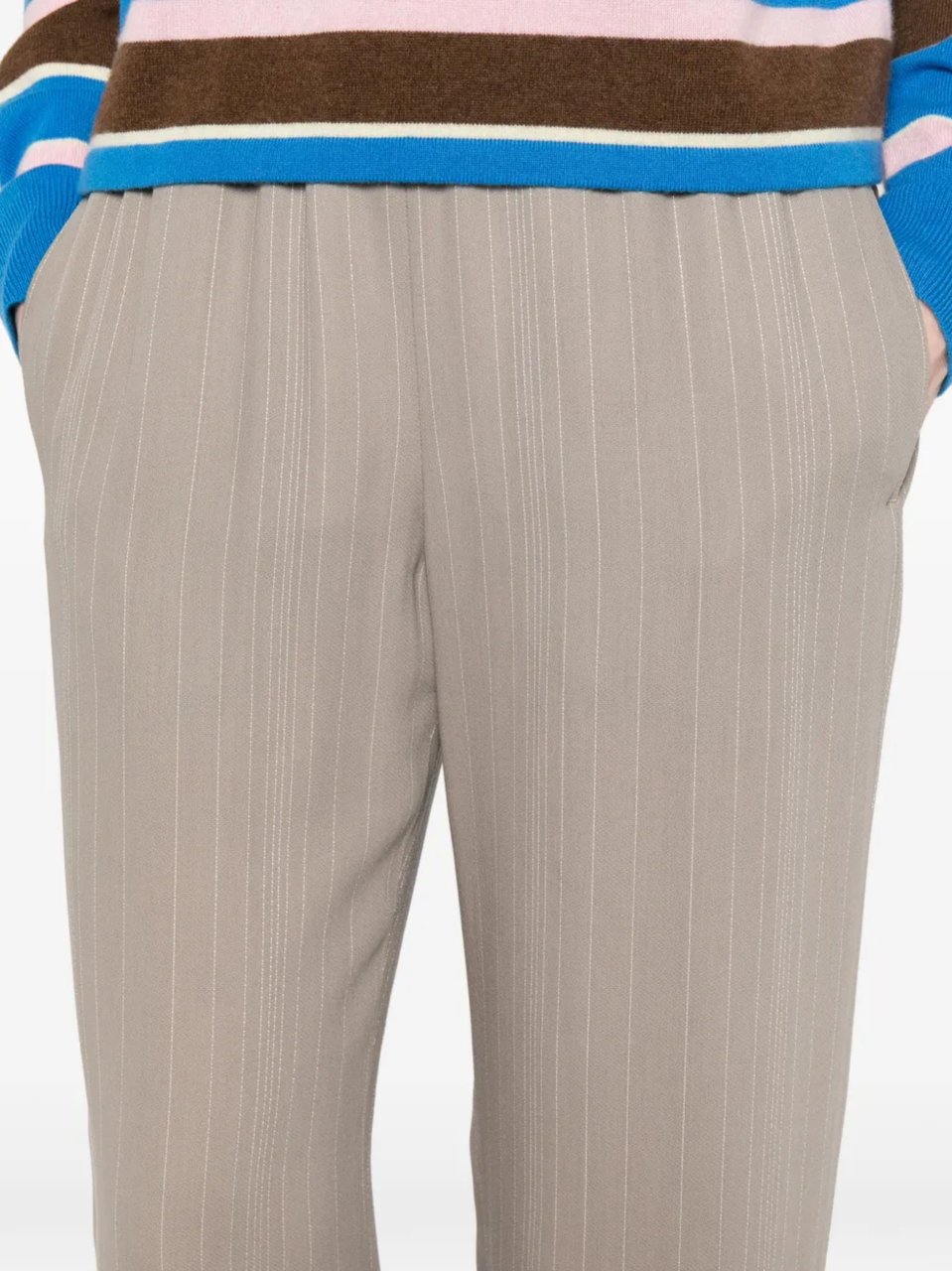 Golden Goose Beige Wool-Viscose Striped Pattern Wide-Leg Pants Bruin