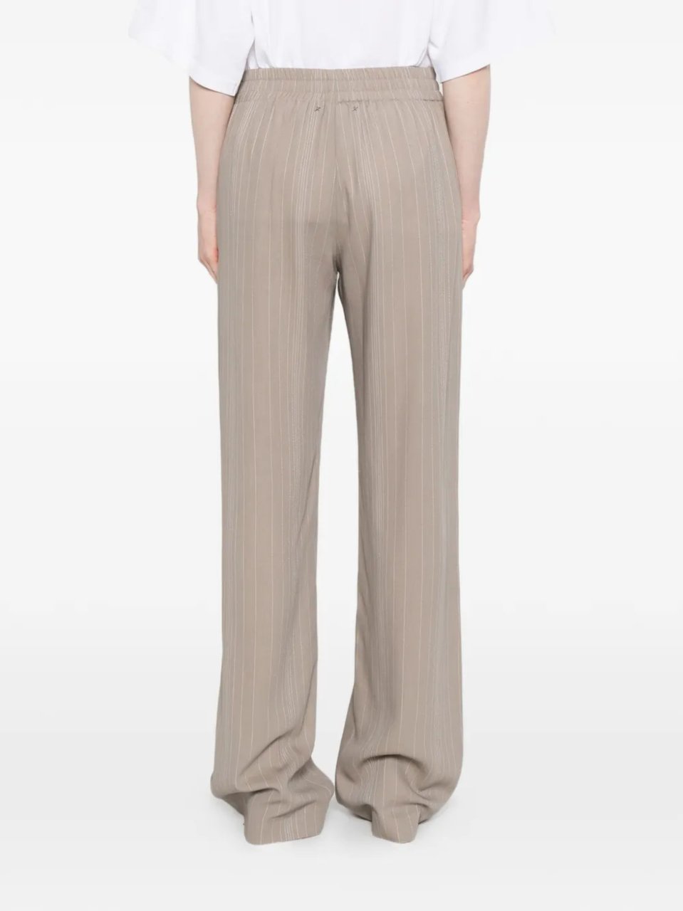 Golden Goose Beige Wool-Viscose Striped Pattern Wide-Leg Pants Bruin